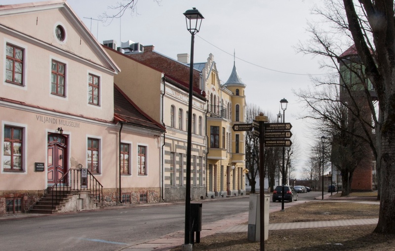 fotopostkaart, Viljandi, muuseum, arhiiv, kultuurikool, veetorn, värviline, u 1975 rephoto
