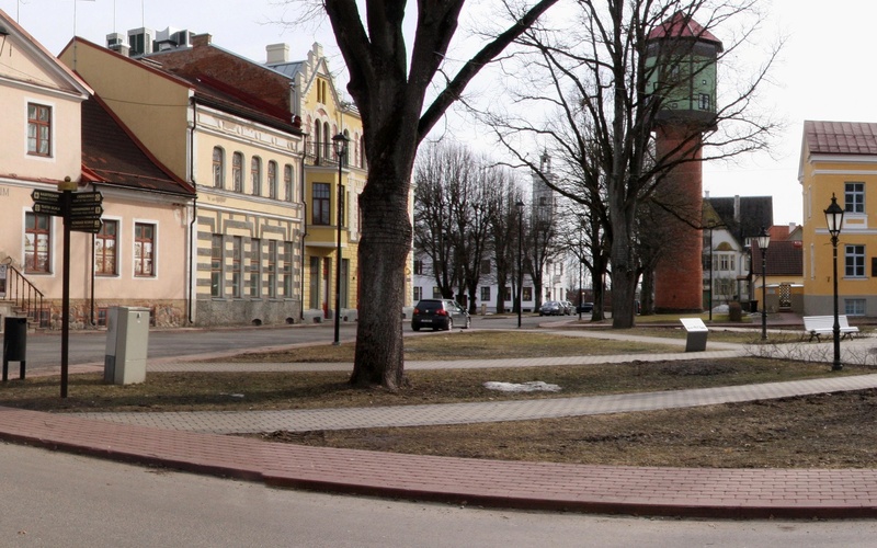 Photo, Viljandi, marketplace, Grand Hotel, water tower, approx. 1915 rephoto