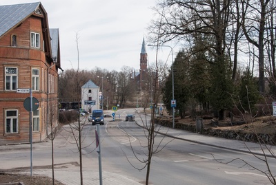 View of Viljandi city, Paulus Church rephoto