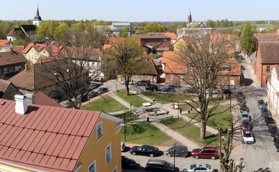 Lossi tänava vaade Viljandis, õhuvaade rephoto