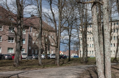 foto albumis, Viljandi, puistu, eemal pangahoone, mälestussammas, u 1930, foto J. Riet rephoto