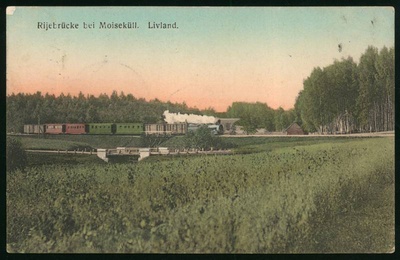 Postcard, Mõisaküla railway bridge with train  duplicate photo