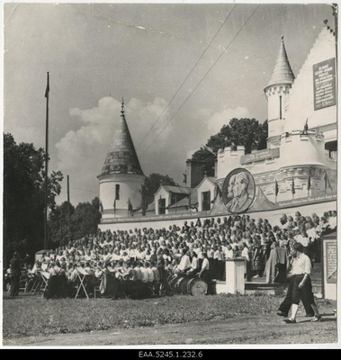 Orchestra and singers on Alatskivi's song day in front of Alatskivi Castle  similar photo
