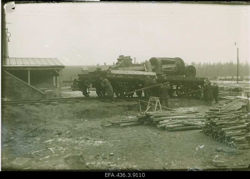 Cement factory Port-Kunda steam machine details in front of the installation.