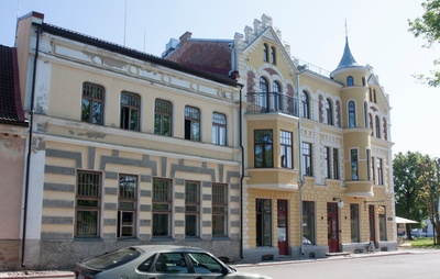 trükipostkaart, Viljandi, 6 vaadet, Dolle maja, Grand Hotel, tütarlastekool, majad (Gabler, Rosenberg, Loviese), koloreeritud, u 1915, Verlag E. Ring (Fellin) rephoto