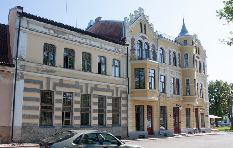 trükipostkaart, Viljandi, 6 vaadet, Dolle maja, Grand Hotel, tütarlastekool, majad (Gabler, Rosenberg, Loviese), koloreeritud, u 1915, Verlag E. Ring (Fellin) rephoto