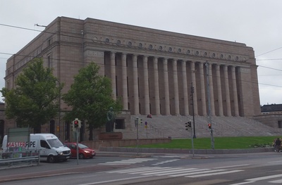 Photo, Students of the Joint School of Paide in the Tour in Finland - Parliament building in 1934 rephoto