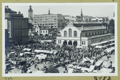 View of the new market and market building, left Estonia theatre.  duplicate photo
