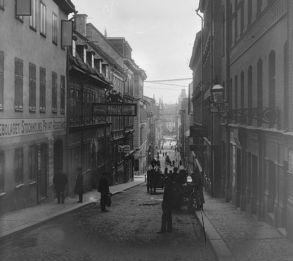 Smålandsgatan 1896 - Smålandsgatan i Stockholm vy från Malmskillnadsgatan 1896, denne del av Smålandsgatan existerar inte längre