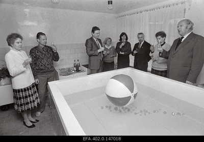 Opening of babies swimming complex in Taebla. From the left: Head of the Taebla kindergarten Eda Reimand, Deputy Head of the EPT Teet Kuusmann, Head of the County Hospital, Chairman of the Lääne County Council Toomas Vilosius, staff member of the education department Marju Viitma, Vladimir Padama, Children's doctor of Taebla Ülle Kruus, Head of the EPT Tarmo Narusk.  duplicate photo