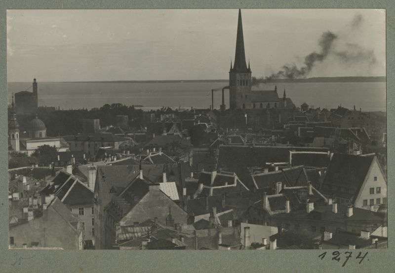 Old Town of Tallinn. View over the roofs towards the church and the sea - northeast.