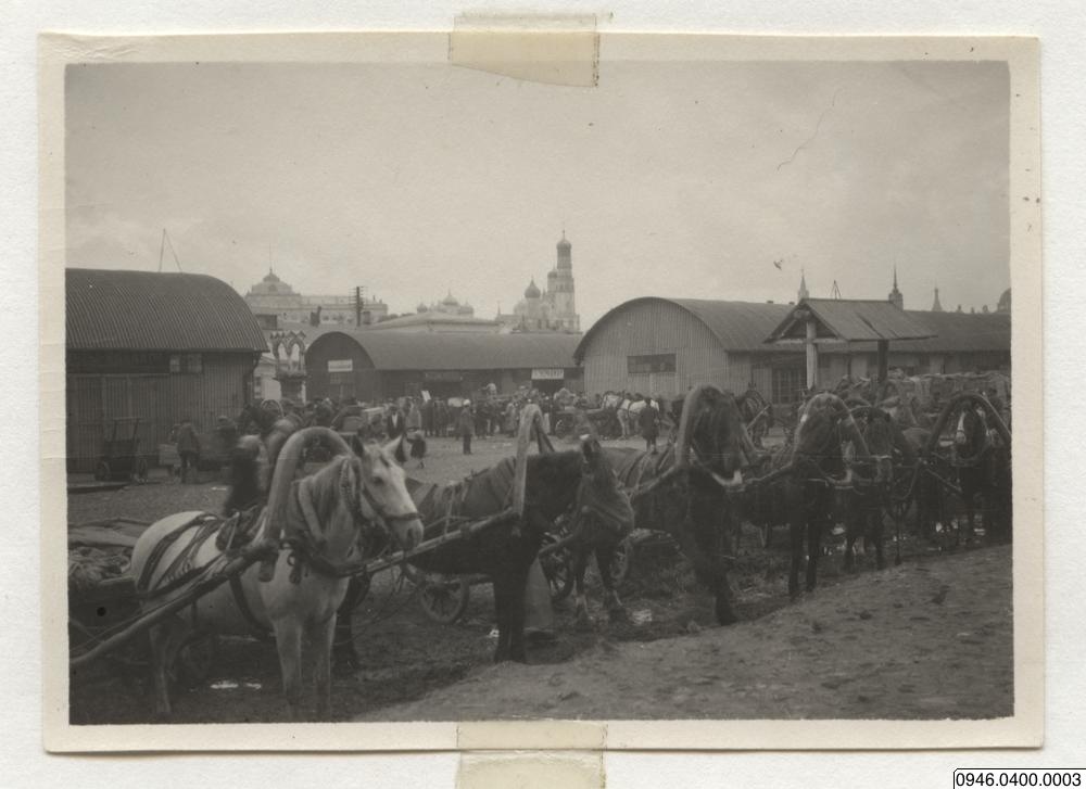 Häst, torg, photographer, photographer - (Ant. Photo baksida: Torg i Moscow. Kremlin i bakgrunden) - 0946.0400.0003 - 1924 - Den nya svenska Kamtjatka-expeditionen (1924-1927)