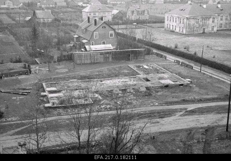 The foundation of Türi kindergarten and library building, above the right school house.