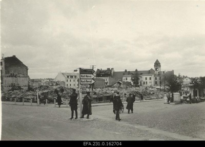 German occupation in Estonia. Teavitus and police post at the corner of the winning and Garden Street.  similar photo
