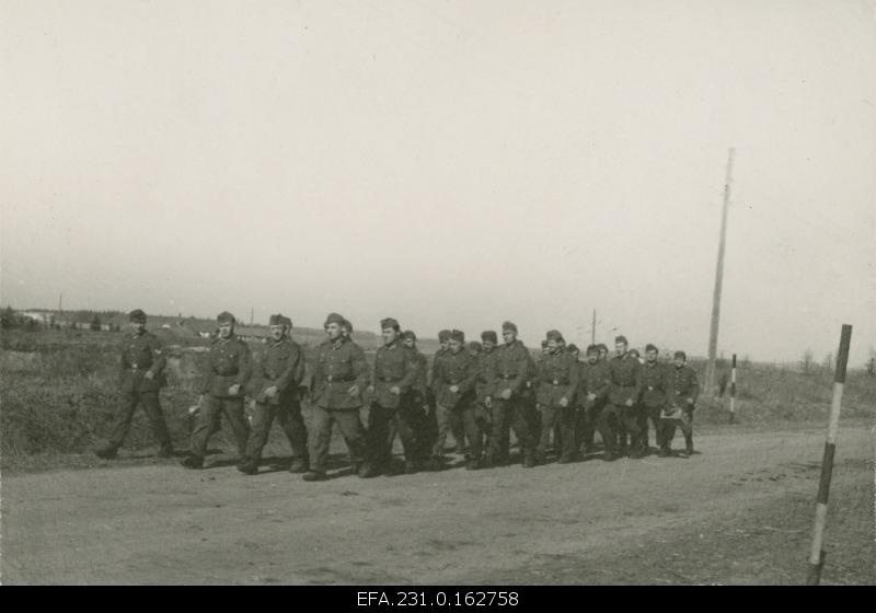 German occupation in Estonia. German soldiers working group in Tartu on the way of Radio.