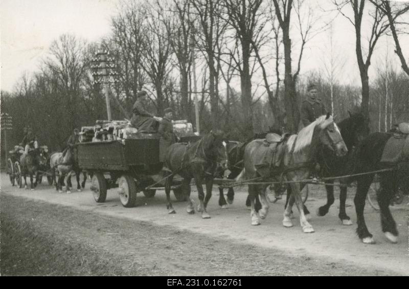 German occupation in Estonia. Horse track used by the German army for wood transport.