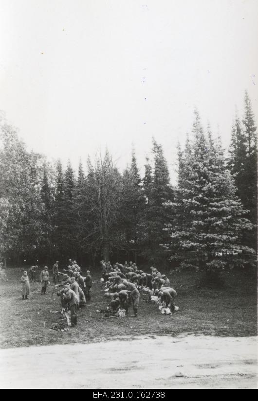 German occupation in Estonia. Morning inspection of German military personnel at the court of the Estonian National Museum.