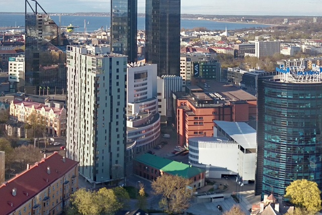 View of the city centre of Tallinn and the building of Maakri Street in Communion rephoto