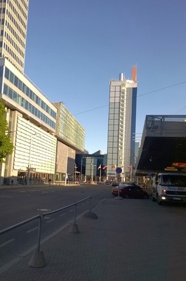 Construction works of the city Plaza building in Tallinn on a. Laikmaa street rephoto