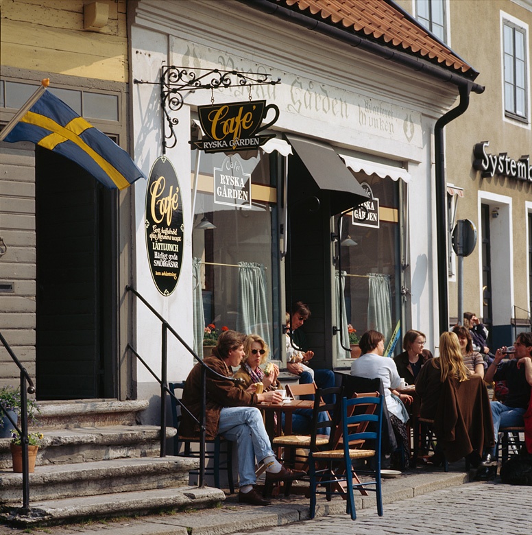 Visby innerstad. Café Ryska gården vid Stora torget.