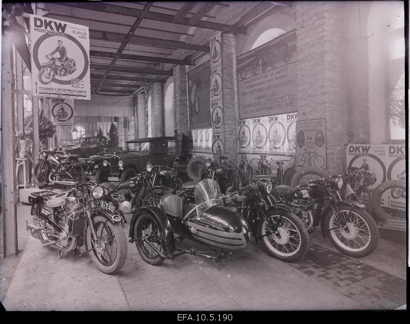 View of the exhibition of cars and motorcycles in Tallinn.