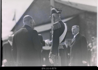 King of Sweden Gustav V is conversing with representatives of the Government of the Republic of Estonia.  similar photo