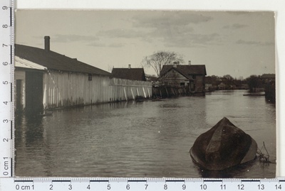 Tartu, near the Emajõe shore, houses in the water during large water  duplicate photo