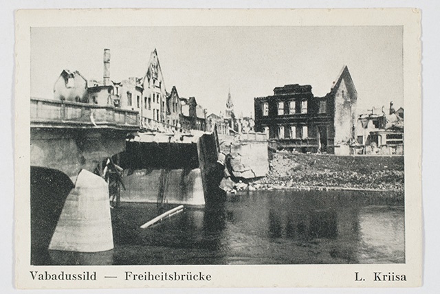 Broken Freedom Bridge and Houses in Tartu