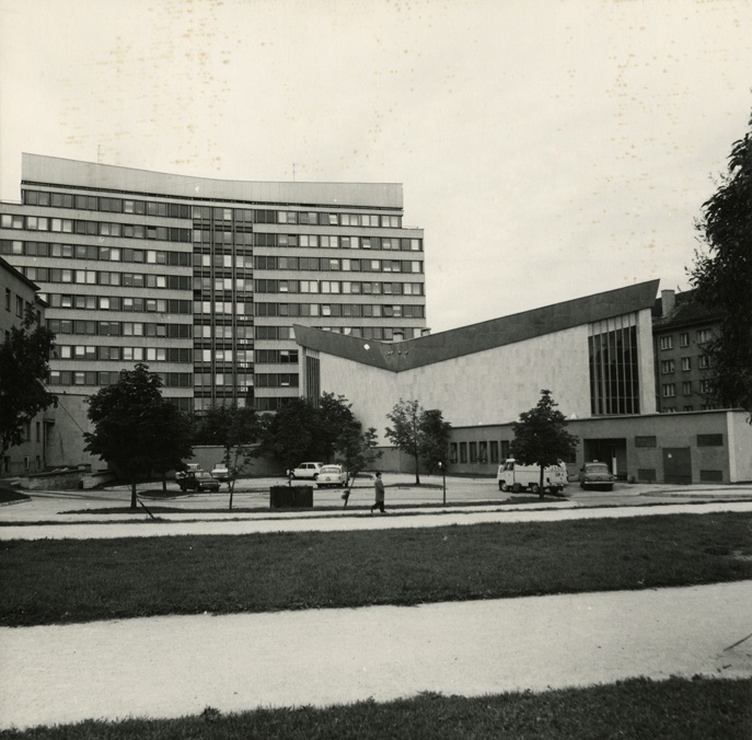 The ECB KK building with the hall block. Now the Ministry of Foreign Affairs. 3 views. Architects Mart Port, Uno Tölpus, Olga Kontšajeva etc.