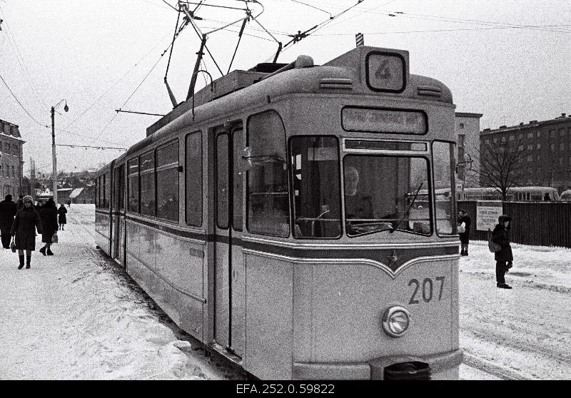 Tram on the line between the Leningrad highway and Tond, which has been obtained from the German dv.
