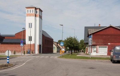 fotopostkaart, Suure-Jaani khk, Suure-Jaani, Pärnu tn, tuletõrje ühingu hoone, 1913, foto Jakob Jaakson rephoto