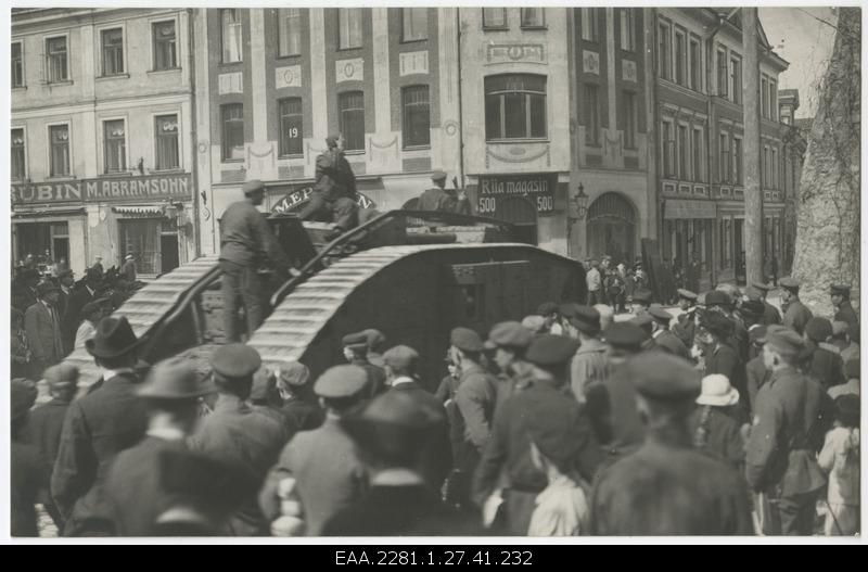 Estonian heavy tank Mark V in Tallinn on the Raekoja Square