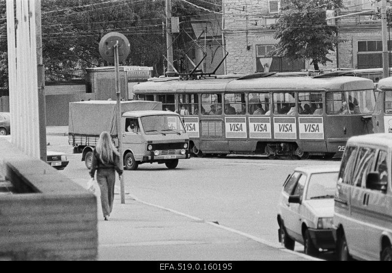 Advertising tram in Viru Square.