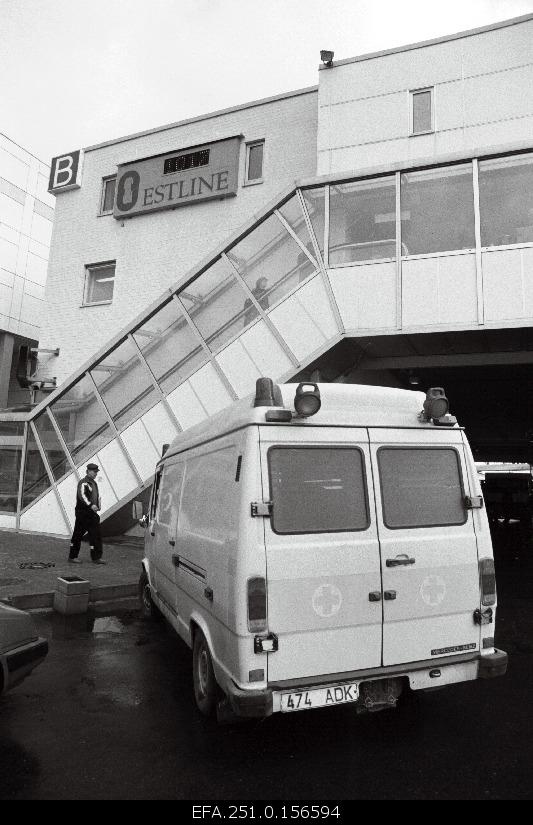 Estline Terminal Crisis Centre after the loss of the passenger ship “Estonia” in the Baltic Sea on September 28th, 1994. Ambulance at the b- terminal.