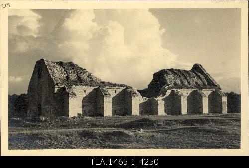 The ruins of the pistol clock of the catholic. On the cemetery.