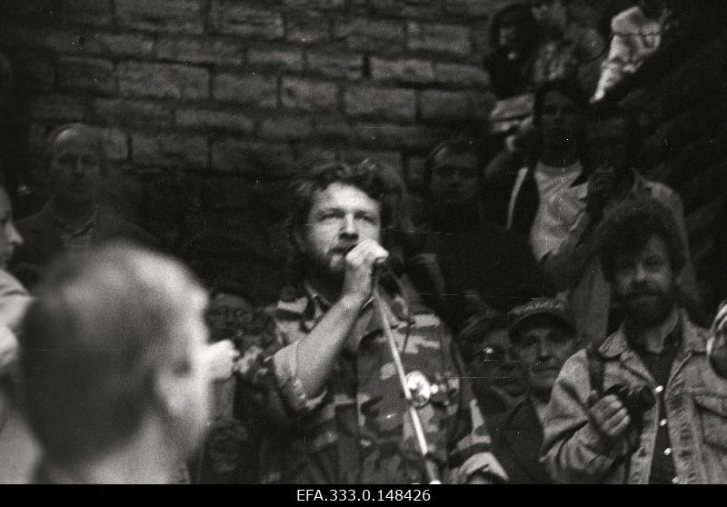 At the organised meeting of the Estonian National Independence Party in Hirvepark on the 51st anniversary of the Molotov-Ribbentrop Pact, Tiit Madisson, a member of the ERSP, speaks.
