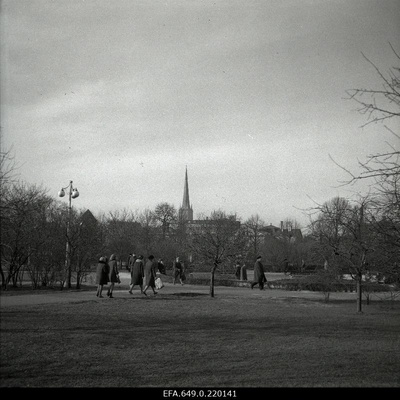 View from the Central Square (Viru Square) towards the church of Oleviste.  similar photo