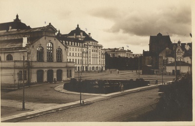 TLA 1465 1 7255 - view of the Pärnu highway towards the new market building, Estonia theatre, Reaalgümnaasium and German theatre (current Drama Theatre)  duplicate photo