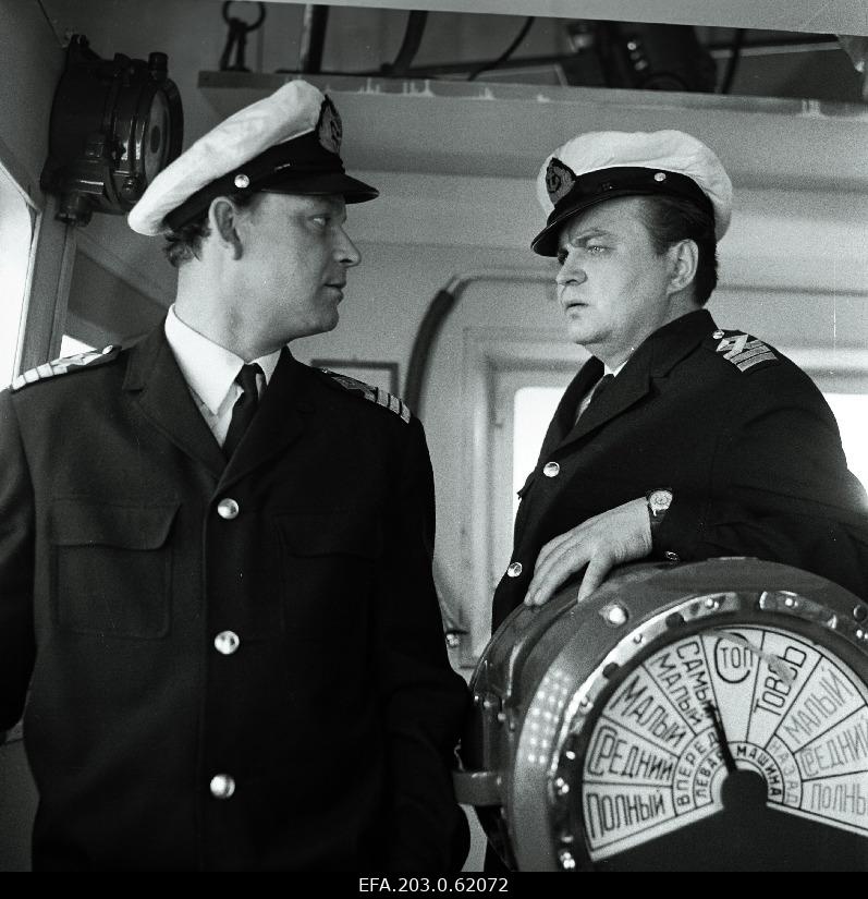 The film studio "Tallinnfilm" playfilm "Central ferry", captain- Aarne Laos (left) and Tüürimees- Kalju Karask.