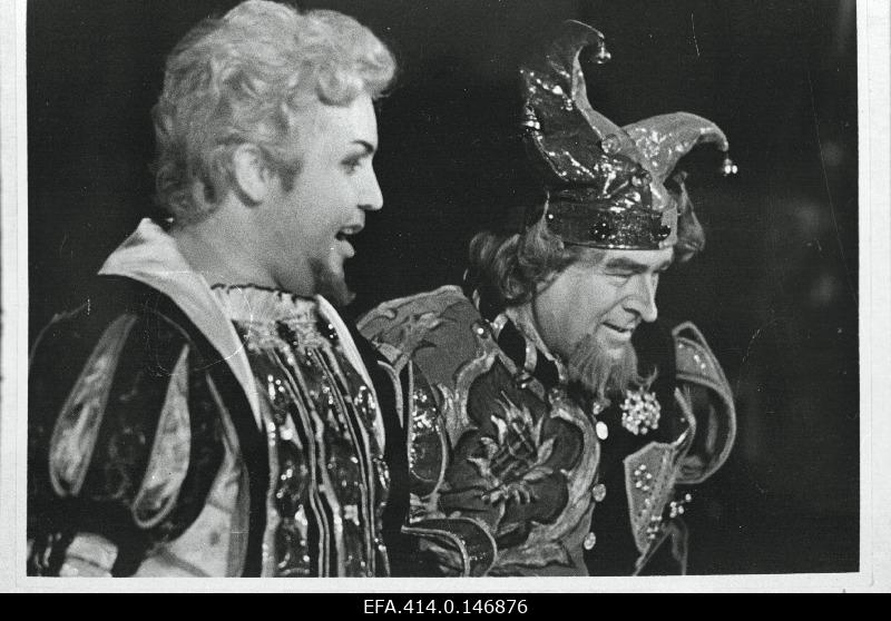 Scene of g. Verdi Opera Rigoletto Rat Estonias. Mantua Duke - Hendrik Krumm and Rigoletto - Georg Ots (best).