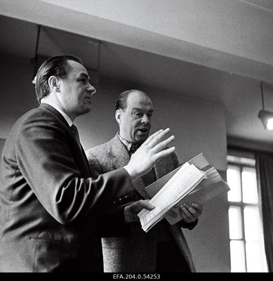 The Soviet Union's folk artist Georg Ots (left) was supervised by an actress e. Pärna in the first performance of the s. Romberg opera “Kõrbelaul” at the National Academic Theatre.  duplicate photo