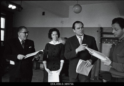 S. Romberg's opera Kõrbelaul sample in the theatre Estonia. Left: Alfred Mering, Hail Sammelselg, Georg Ots, Harri Vasar.  similar photo