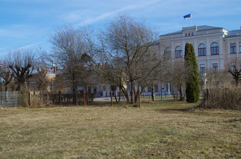 Students of Rakvere Internate School are working in the school yard. rephoto