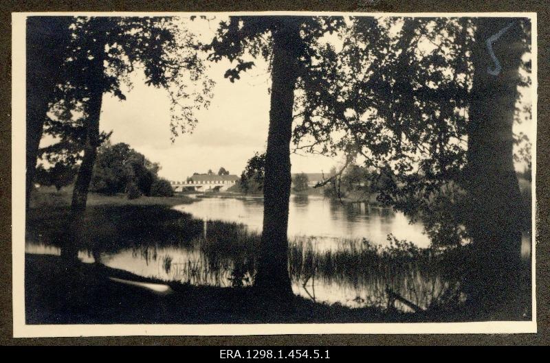 View from the road to the river and watermill