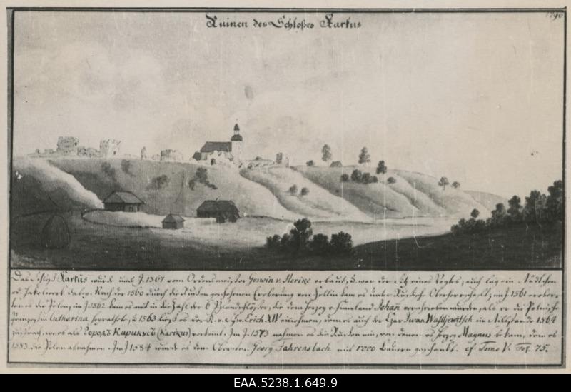 View of the ruins of Karksi Fortress, drawing in the collection of repro Brotze