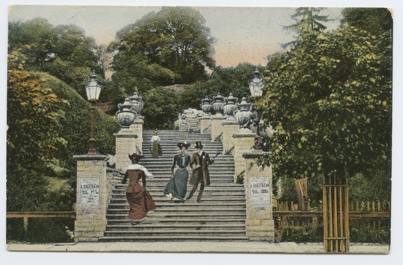 Tallinn. Mayer's staircase on the Mount of the Harjugate. View of the Freedom Square
