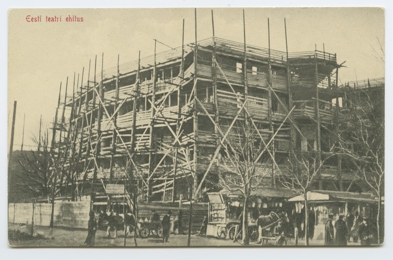 Tallinn. Construction of "Estonia" theatre. View of the marketplace