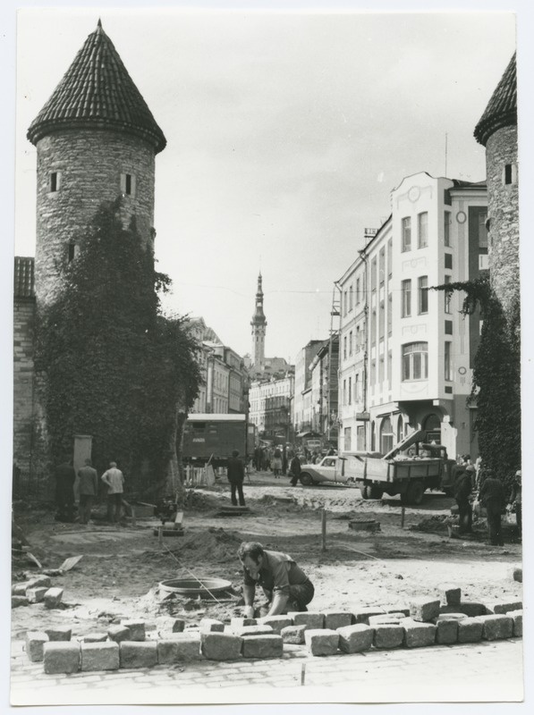 Installation of stones on the road