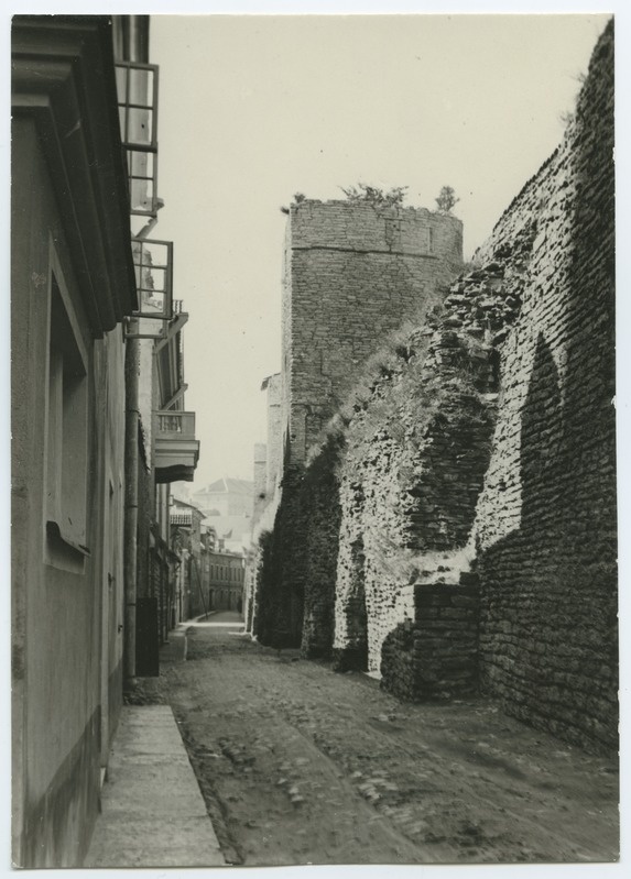 Tallinn, Laboratory Street, right city wall with towers.