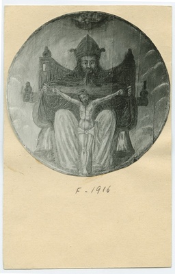 Trinity, round oil painting on tree, Günther or Bishop house split, Old market.  duplicate photo